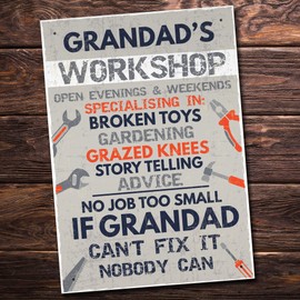 RED OCEAN Grandads Workshop From Grandchildren Garage Shed Dad Gift Sign