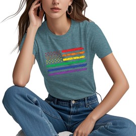 Pride Shirts for Women American Flag T-Shirt Proud Star Flag Tee Rainbow Clothing