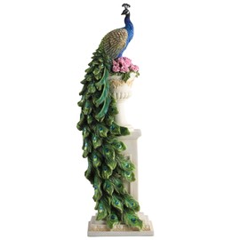 Veronese Design 13 5/8 Inch Peacock Perching on Roman Column Vase Resin Sculpture Home Decor Animal Collectible