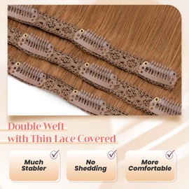 Elailite Clip in Hair Extensions Real Human Hair 3PCS Lace Weft Remy Hairpieces for Women 18 Inch 80g Light Auburn
