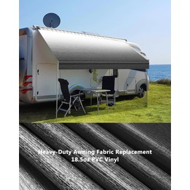 Xenjum Xenjum RV Awning Fabric Replacement, 18.5oz Heavy-Duty Weatherproof Vinyl Camper Awning Replacement Universal Outdoor Canopy for RV, Motorhome (Black Fade, 19FT(Fabric 18'2"))