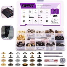 65Pcs 12.5mm Leather Snap Fasteners Kit, Including 6 Colors 60 Sets Leather Rivets with 4Pcs Fixing Tools and Soft Tape Measure, Metal Button Leather Snap Fasteners Press Studs Kit for Clothes