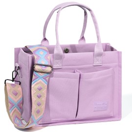 Captain Blues Women's Canvas Bag, Large Tote Bag, Work Bag, Handbag, Shoulder Bag with Compartments for University, School, Shopper, purple