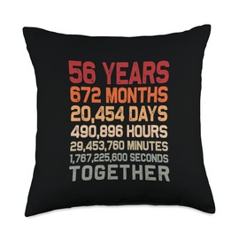 Couple 56th Anniversary Gifts Co. Retro 56 Years Together Cool 56th Couple Wedding Anniversary Throw Pillow, 18x18, Multicolor