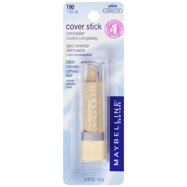 Maybelline Cover Stick Concealer, Yellow [190] 0.16 oz (Pack of 2)