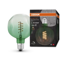 OSRAM Lamps Vintage 1906 Lamp Green Tint, 4.5 W, 180 lm, Spherical Shape 124 mm Diameter & E27 Base Light Colour, Spiral Filament, Dimmable, Up to 15,000 Hours Lifespan, 4058075761858, Green