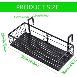 Welecom Large Window Deck Railing Planter with Hook,Balcony Hanging Railing Planter Basket Flower Pot,Metal Flower Box Holder Plant Rack Mounted Rectangular Plant Basket Iron Shelf for Porch,20"x8"x5"