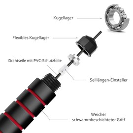 Jump Rope, Skipping Rope with Adjustable Foam Handle, Tangle-Free Speed Jump Rope with Ball Bearings for Fitness, Suitable for Fitness, Home Training and Slim Body, Black, 1 Pack