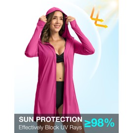 Soothfeel Women's UPF 50+ Swim Cover Up Sun Protection Hoodie SPF Lightweight Jacket Long Sleeve Beach Cover Ups for Women (Rose,XXL)