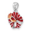 JewelryWeb 925 Sterling Silver Rhodium Plated Polished Enameled Red Hibiscus
