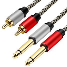 Ubrand 2 x 6.35 mm to 2RCA Cable,Dual 1/4 inch TS Stereo Jack Male to 2 RCA Male Stereo Audio Cable Splitter Adapterwith PVC Shelled Housing and Nylon Braid(8M/25Ft)