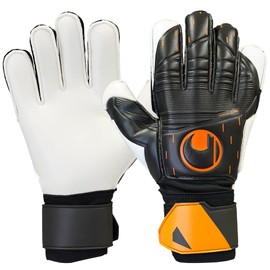 uhlsport 1011266 01 10 Soccer GK Keeper Gloves, Speed Contact, Super Soft, Black x White x Flow Orange
