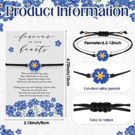 Qilery 50 Sets Funeral Favors Forget Me Not Bracelet for Women Celebration of Life Memorial Sympathy Bangle with Prayer Cards Memorial Gifts for Loss Loved One