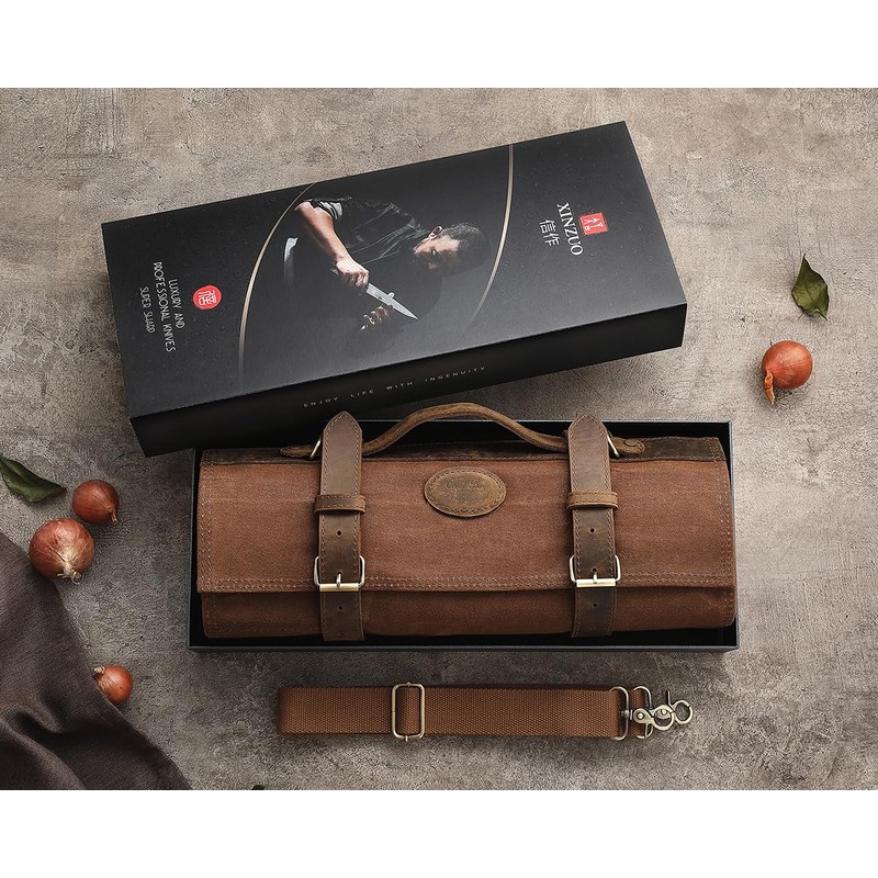 XINZUO Chef Knife Roll Bag-Professional Chef Knife Case-16oz Waxed Canvas