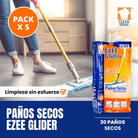 CLEAN IDEAS | 100 Paños Secos Ezee Glider | Repuestos de Paños de Limpieza de Piso Secos con Aroma a Citricos | Pack de 5 Paquetes con 20 Paños Secos de 20cm x 27cm | Repuestos para Trapeador