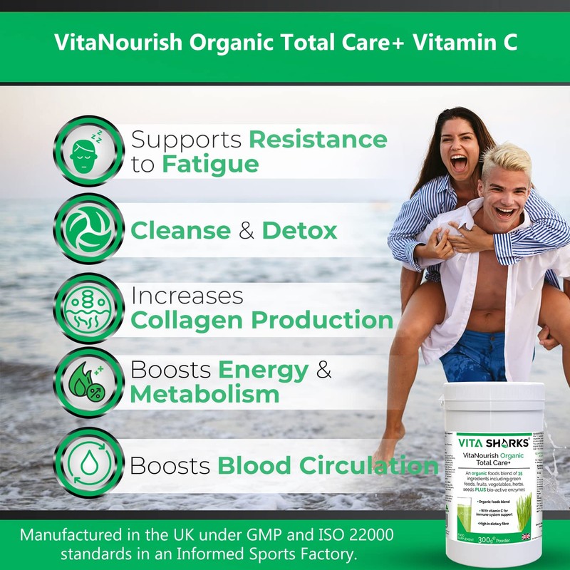 VitaNourish Organic Total Care+ Vitamin C. 300g Complete Vegan Immune