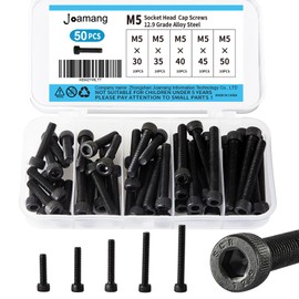 Joamang M5 x 30mm 35mm 40mm 45mm 50mm Hex Socket Head Cap Screws Bolts, 12.9 Grade Alloy Steel, Black Oxide Finish, Metric Allen Drive, Fully Threaded, Assortment Kit 50Pcs