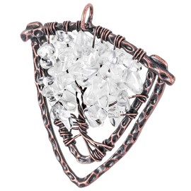 mookaitedecor Natural Rock Crystal Tree of Life Necklace for Women Men, Gemstone Wire Wrapped Shield Pendant for Protection Amulet Chakra Reiki Balance