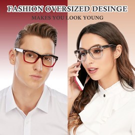 AQWANO Oversized Design Reading Glasses for Women Men, Computer Blue Light Blocking Fashion Square Reader Anti Glare/Fatigue, 1.0