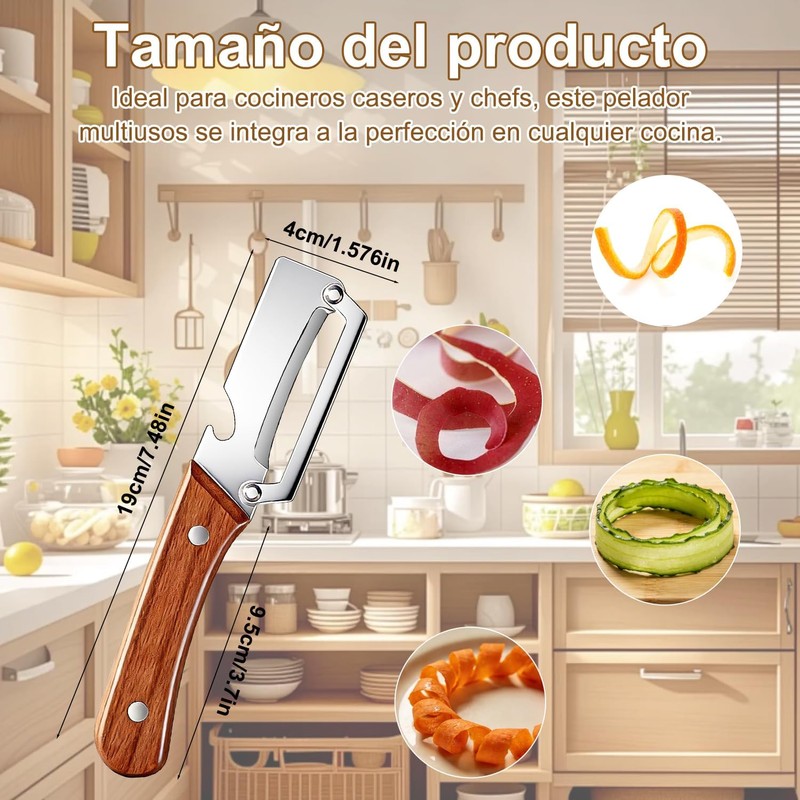 Pelador de Verduras Multifuncional LANBONE con Mango de Madera y