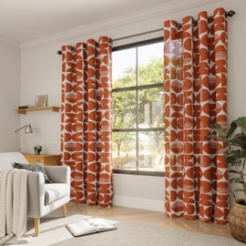 Roxooze Mid Century Modern Curtains for Living Room, Burnt Orange Curtains for Bedroom, Drapes 84 Inch Length 2 Panels Set Linen Grommet Curtains, Geometric Circle Printed Curtains for Dining Room