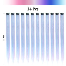 ZIRANJUAN Colorful Hair Extensions 20 inch Clip in Hair Extensions Gold Tinsel Dazzling and Shiny Paired With Colorful Straight Hair Highlights Daily Parties Role Playing for Women（14pcs）