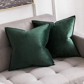Miulee Set of 2 Velvet Cushion Covers, Flange, Wrapped Edge Cushion Covers, Decorative Sofa Cushions for the Living Room, Bedroom, 40 x 40 cm, Dark Green