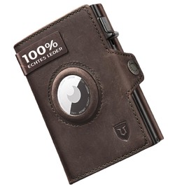 LORZOR® Airtag Wallet, Slim Wallet with Coin Compartment, Men's Genuine Leather, RFID Blocker Wallet, Card Holder, Men's Space for 10 Cards, Wallet for Men, Mahogany brown, Modern
