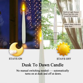 JMTONE 14PCS Window Candles with Light Sensor Dusk to Dawn, Flameless Taper Candles with Nano Adhesive Strip, Battery Operated Flameless LED Candle for Halloween, Christmas, Xmas Holiday Home Decor