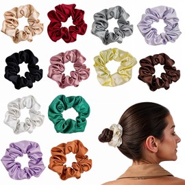 Nogeqi 12 Pack Jumbo Satin Scrunchies for Women Silk Large Silk Scrunchies Soft Elastic Hair Scrunchies for Sleep No Damage Large Satin Scrunchies for Women Girls Hair Accessories(12 Colors)