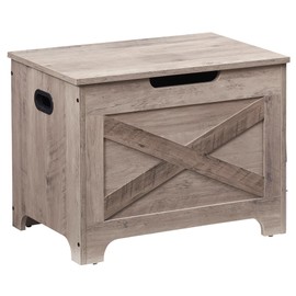 Garveehome Storage Chest, Wooden Storage Trunk, Farmhouse Storage Bench with Safety Hinge and Lift-Top for Entryway, Bedroom, Living Room, Grey