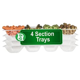 Party Bargains Disposable Sectional Rectangular Serving Tray Clear [4 Pack] 5 x 16 Inches. 4 Compartments Plastic Serving Tray for Weddings, Buffets, Dinner, Birthday Parties