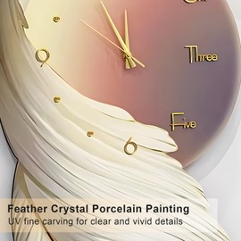 SQXLXDD Feather Wall Decor Clock, Large 3D Wall Art Decor with LED Light and Clock, Modern Boho Plume Decorative Wall Clock Acrylic Painting for Living Room Bedroom Decor (39.4×13.8IN)