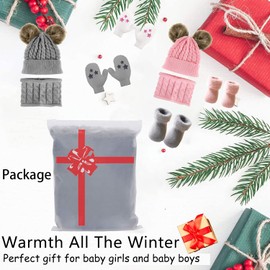 CheChury Baby Children's Winter Warm Knitted Hat Scarf Sets Winter Scarf Warm Slip-On Hat Winter Hat Tube Scarf Set Slouchy 0-36 Months, Gray Four Piece Set