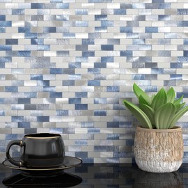 VAOVI Peel and Stick Backsplash for Kitchen Backsplash Tile Stickers,Stick Tiles for Bathroom Tiles Peel and Stick Tile Brick Wall Tiles Waterproof(10Tiles,Blue)