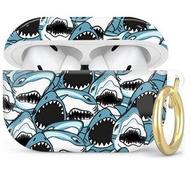 Compatible with AirPod Pro 2nd/1st Generation Case Cover with Key Chain,Full Protective Shockproof Wireless Headphone Case for Airpod Pro 2023/2022/2019(Angry Shark)