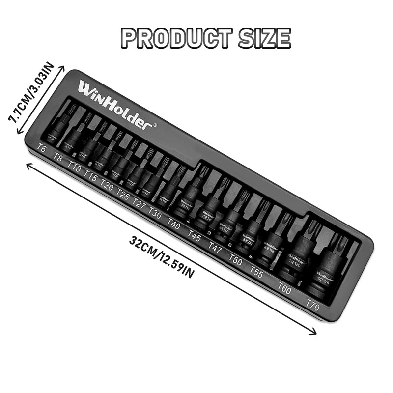 WinHolder 15pc Impact Torx Bit Socket Set 1/4" 3/8" 1/2"