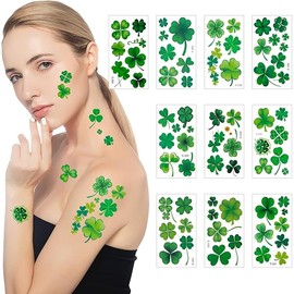 St. Patrick's Day Shamrock Temporary Tattoos & Face Stickers, Waterproof Saint Patrick's Day Clover Tattoos Art Make up Deco Irish Party Favors