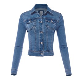 FashionMille Women's Classic Casual Stretch Fit Denim Jean Jacket-FWJ1254-A MD DENIM-S