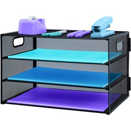 Organizador de escritorio de 3 niveles con asa, organizador de archivos de malla extraíble para bandeja de cartas, bandeja organizadora de escritorio 