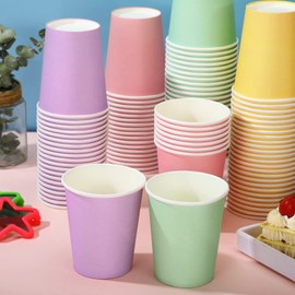 Funtery 100 Pcs Pastel Paper Cups Muticolor Disposable Paper Cups Pastel Designed Hot Cocoa Cup Family Party Supplies Disposable Paper Cups for Hot Cold Drinks Coffee Holidays Celebration (9 oz)