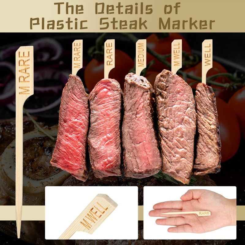 Thyle 200 Pcs 3.94 Inch Assorted Bamboo Steak Markers Wood