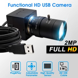 Hotpet 2MP Webcam 5-50mm Varifocal Lens USB Camera HD 1080P 0.01Lux Low Illumination Webcamera Sony IMX322/IMX323 Sensor H.264 Format Industrial Camera Play & Plug Free Drive OTG 2.0 Webcam