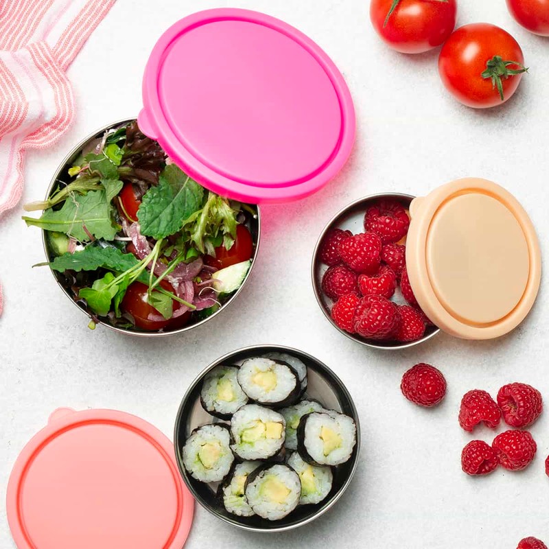 Ever Eco Stainless Steel Round Nesting Containers, Spring Pastels 3