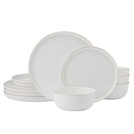 Mikasa Samantha Gold Bone China Chip Resistant 12 Piece Dinnerware Set, Servie for 4