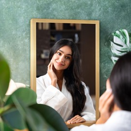 Head West Gold Stainless Steel Metal Framed Mirror for Bathroom Vanity – Decorative Rectangular Bathroom Mirror for Over Sink, Bedroom & Living Room, 30"x40"