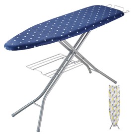 Happybuy Ironing Board with Bottom Storage Tray, Thickened 4 Layers Iron Board with Heat Resistant Cover and 100% Cotton Cover, 10 Adjustable Heights for Home Laundry (Size 55x15)