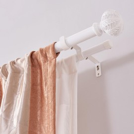 Double Curtain Rods,WL.Rocaille 1 Inch Curtain Rods 72 to 144 Inches,Window Telescoping Dual Curtain Rod Set with End Cap,Adjustable Decorative White Curtain Rods for Bedroom,living Room