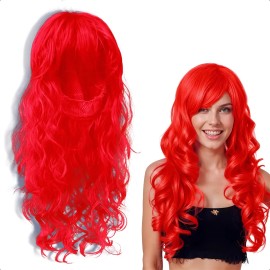 Peluca de Fantasía Rizos de Tamaño Largo para Eventos Bodas y Fiestas Pelo/Cabello Artificial Chino Estilo Hondulado de Color Rojo Tipo Fantasía GRUPO