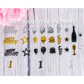 Giftota Confetti, 1st Birthday Decorations, Gold, Black, for Anniversaries, Birthdays, Parties